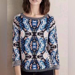 Moth Cabine Kaleidoscope Blue Peach Sweater from Anthropologie Size Medium